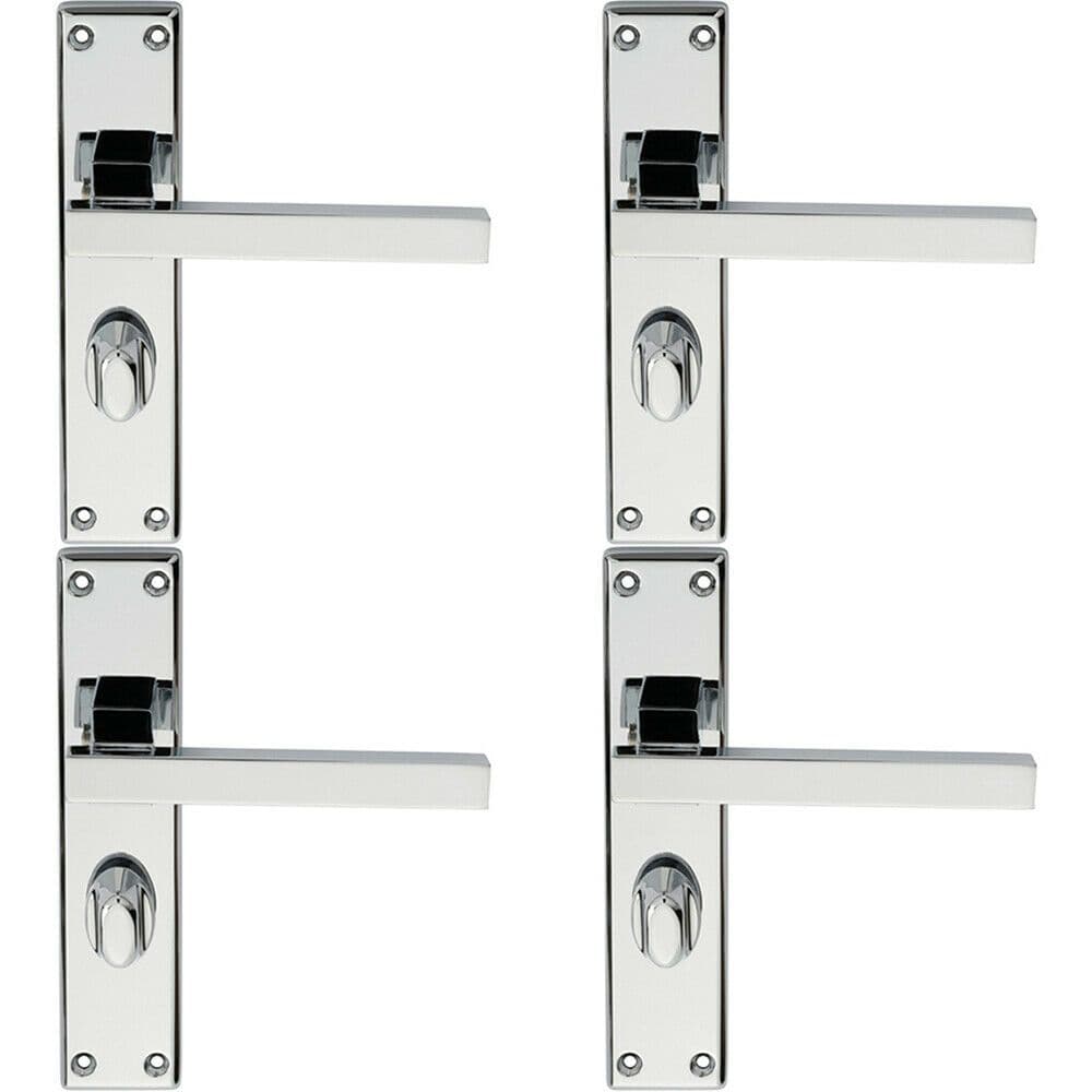 4x PAIR Straight Square Handle on Bathroom Backplate 180 x 40mm Polished Chrome