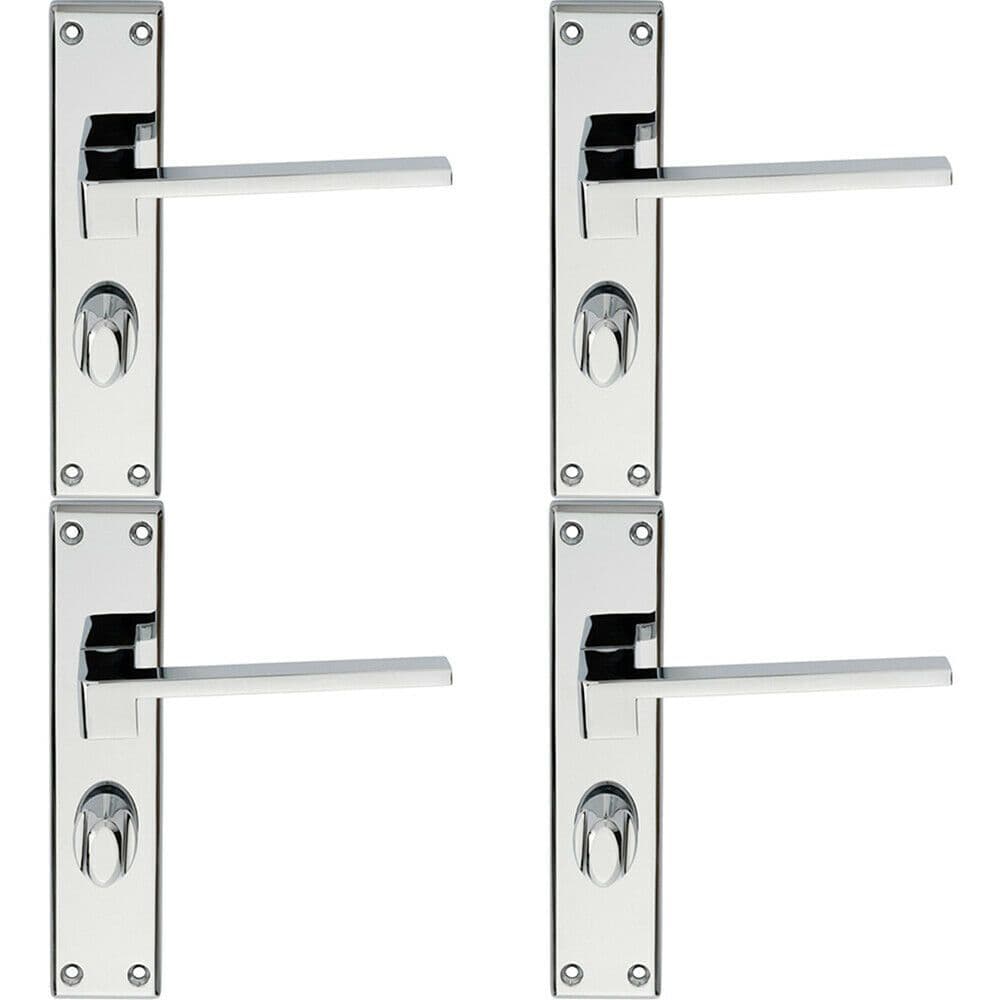 4x PAIR Flat Straight Handle on Bathroom Backplate 180 x 40mm Polished Chrome