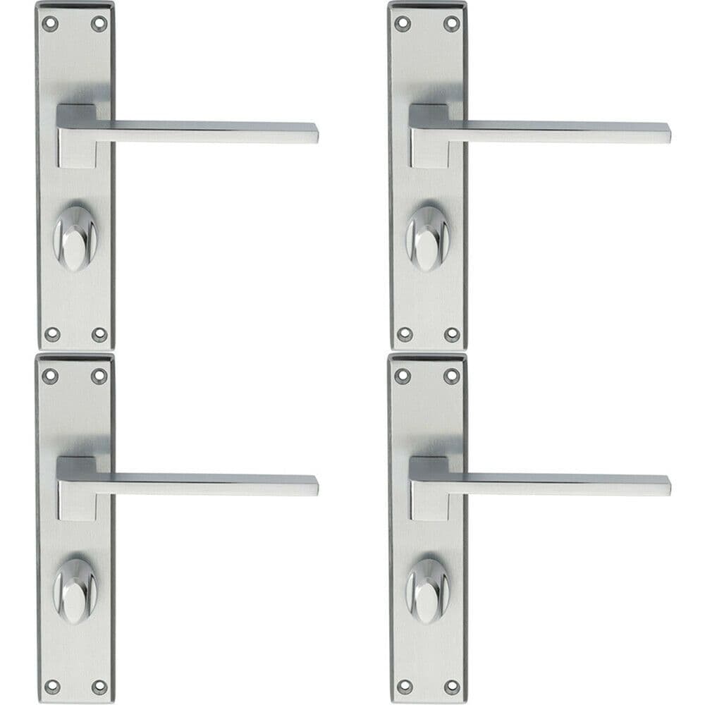 4x PAIR Flat Straight Handle on Bathroom Backplate 180 x 40mm Satin Chrome