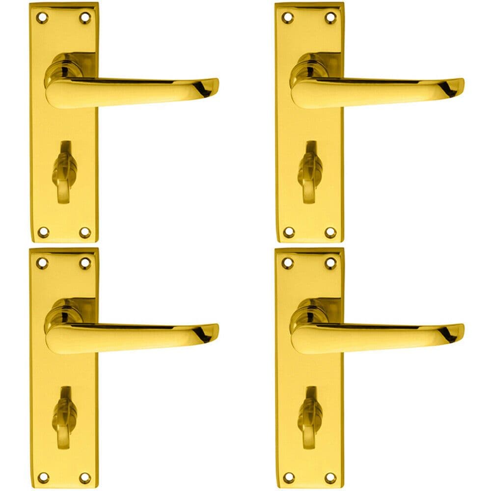 4x PAIR Straight Victorian Lever on Bathroom Backplate 150 x 42mm Brass