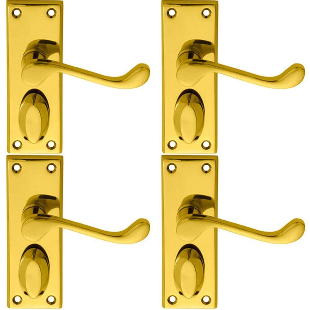 4x PAIR Victorian Scroll Handle on Privacy Backplate 118 x 43mm Polished Brass
