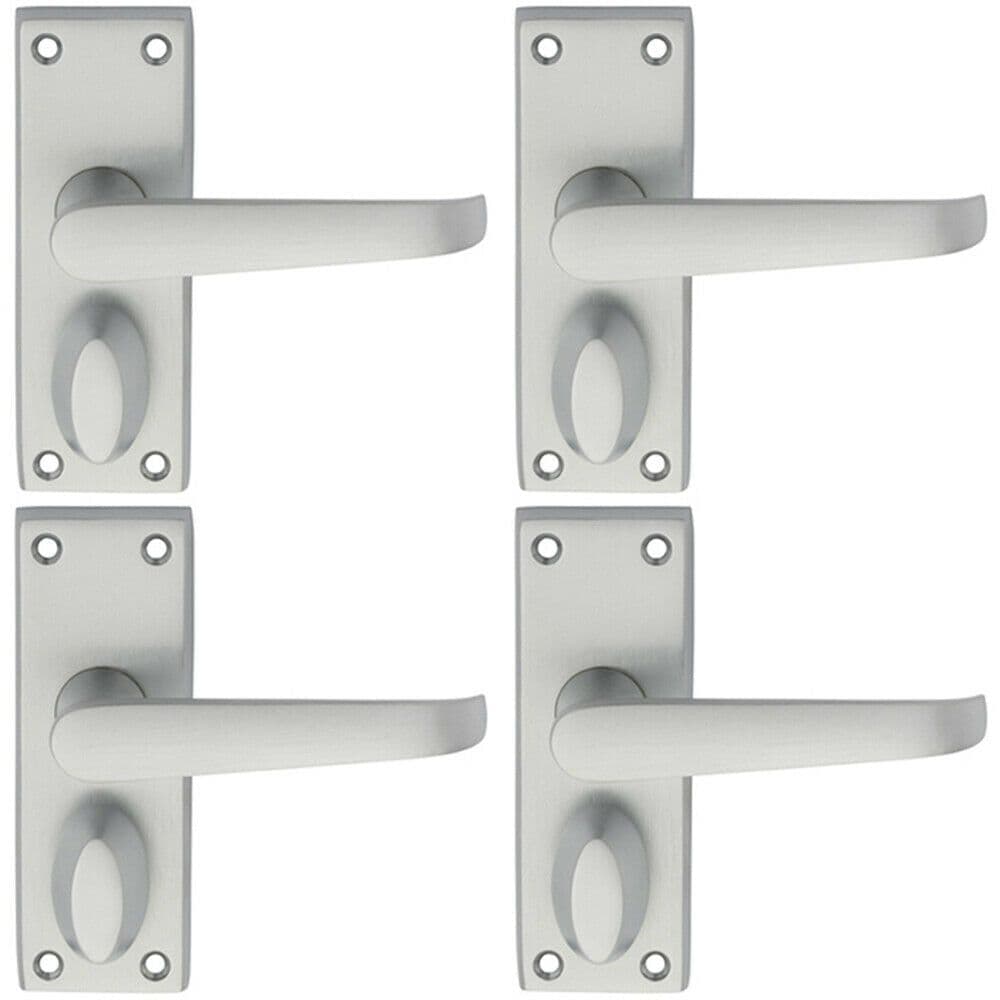 4x PAIR Straight Handle on Short Privacy Backplate 118 x 42mm Satin Chrome