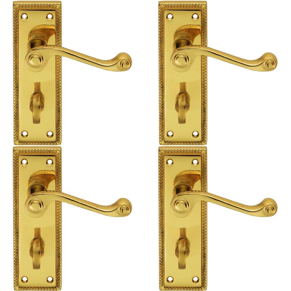 4x PAIR Reeded Design Scroll Lever on Bathroom Backplate 150 x 48mm Brass
