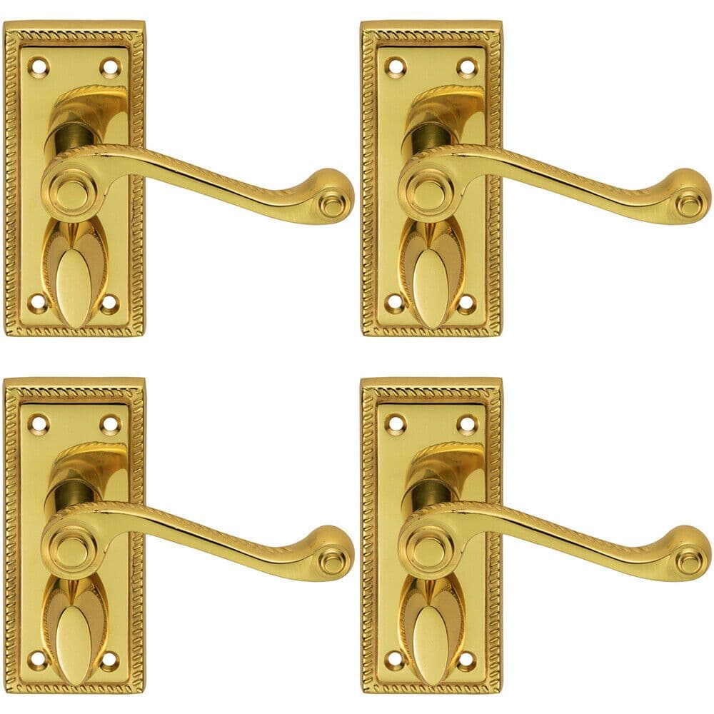 4x PAIR Reeded Design Scroll Lever on Bathroom Backplate 112 x 48mm Brass