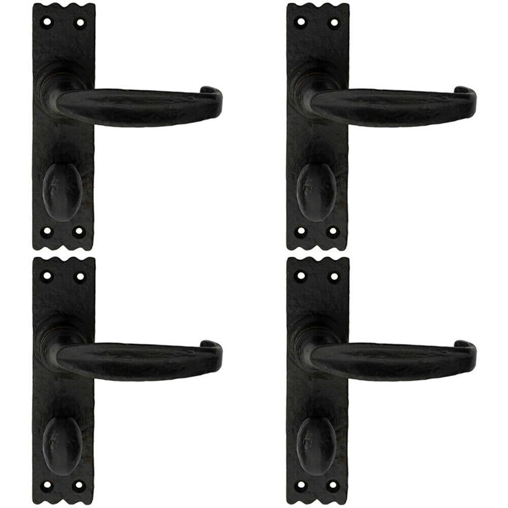 4x PAIR Creased Style Lever on Slim Bathroom Backplate 156 x 38mm Antique