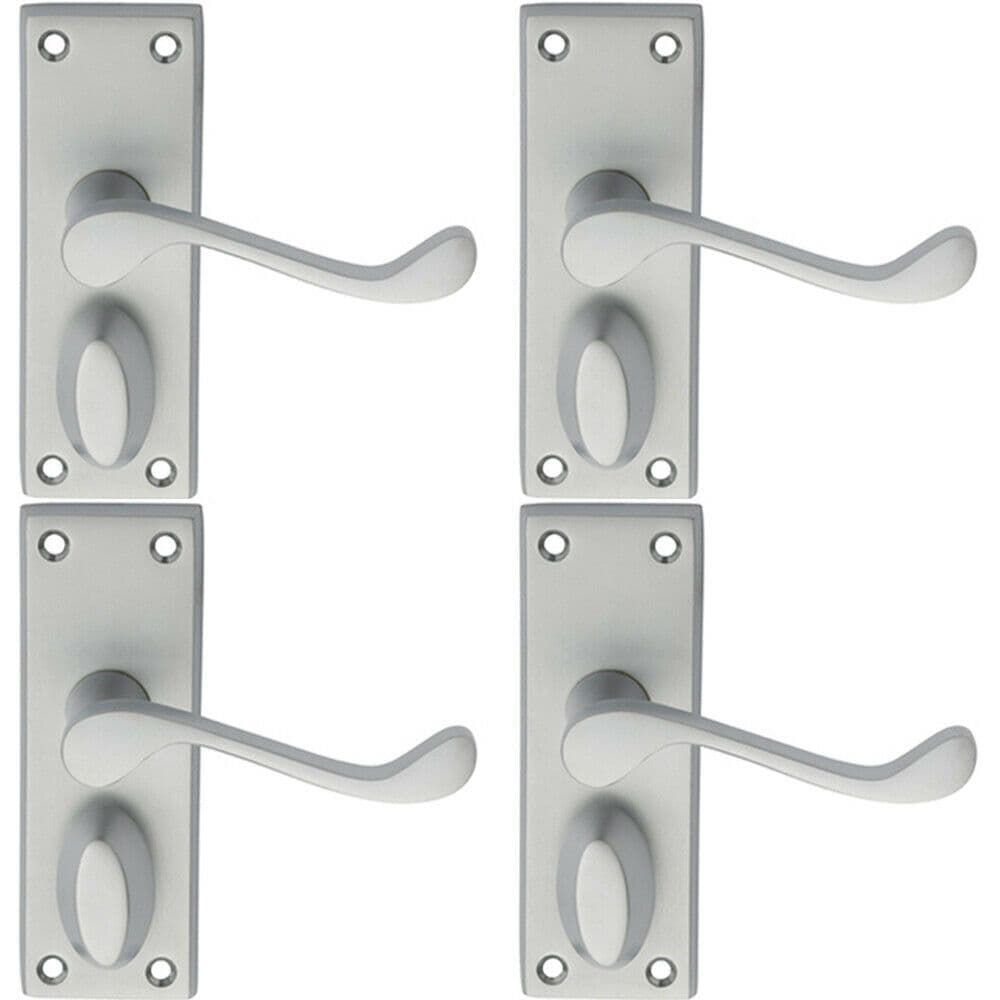4x PAIR Victorian Scroll Handle on Privacy Backplate 118 x 43mm Satin Chrome