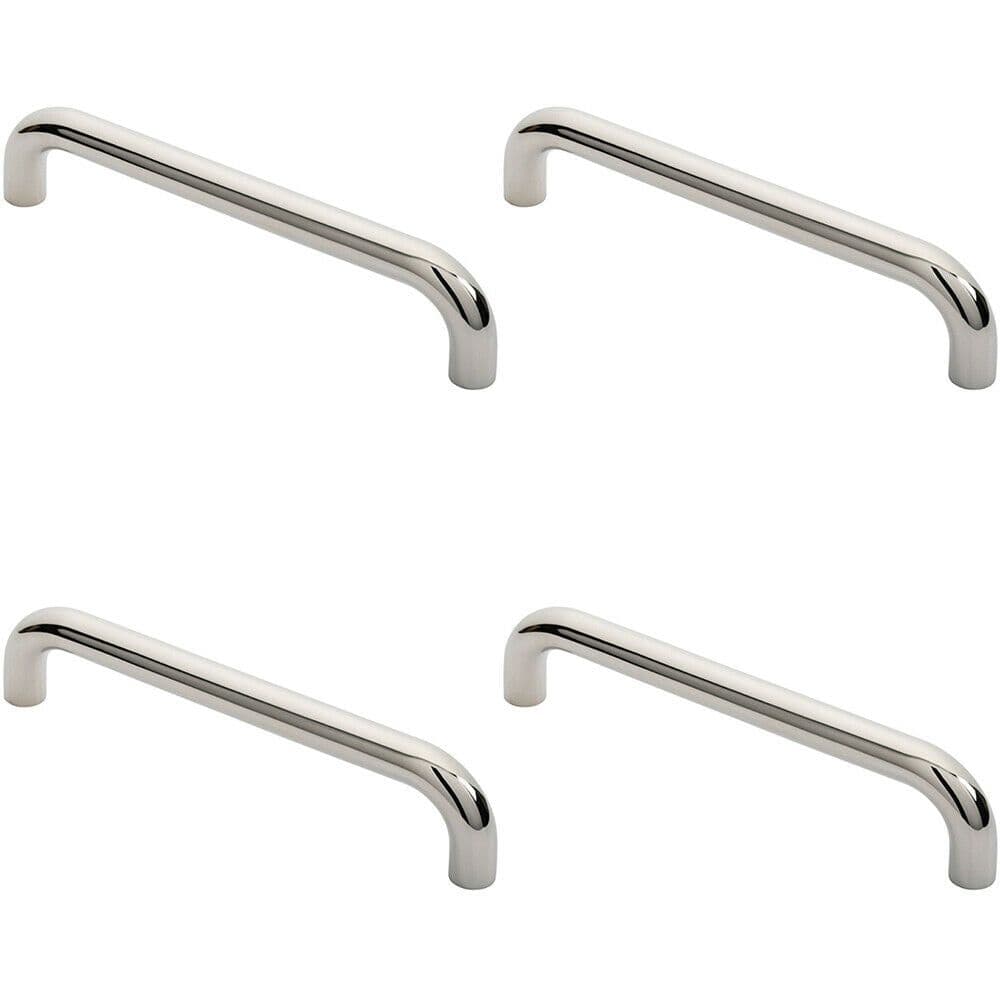 4x Round D Bar Pull Handle 325 x 25mm 300mm Fixing Centres Bright Steel
