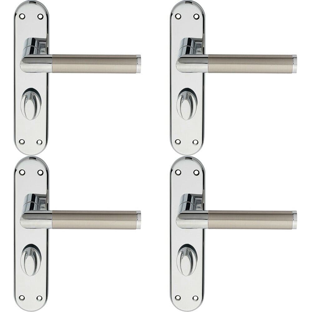 4x Round Bar Lever on Bathroom Backplate Door Handle 180 x 40mm Chrome & Nickel