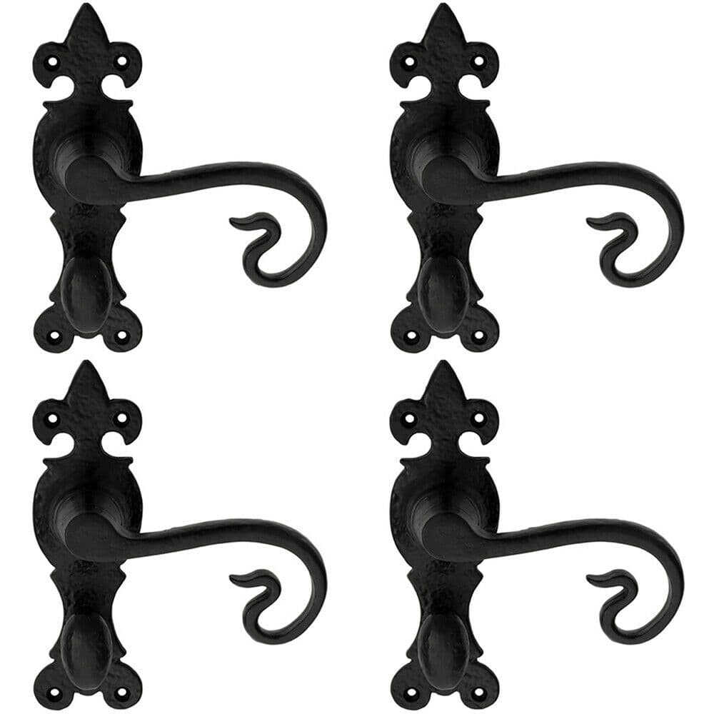 4x PAIR Forged Curled Handle on Bathroom Backplate 167 x 51mm Antique