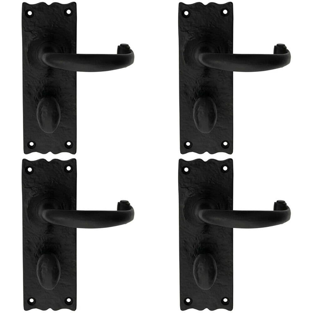 4x PAIR Forged Curved Handle on Bathroom Backplate 155 x 54mm Antique