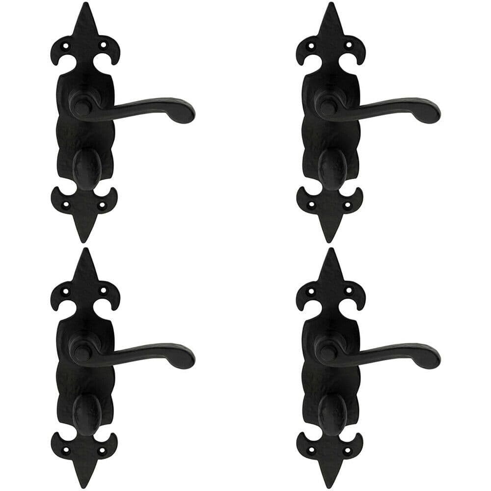 4x PAIR Forged Scroll Handle on Bathroom Backplate 206 x 57mm Black Antique