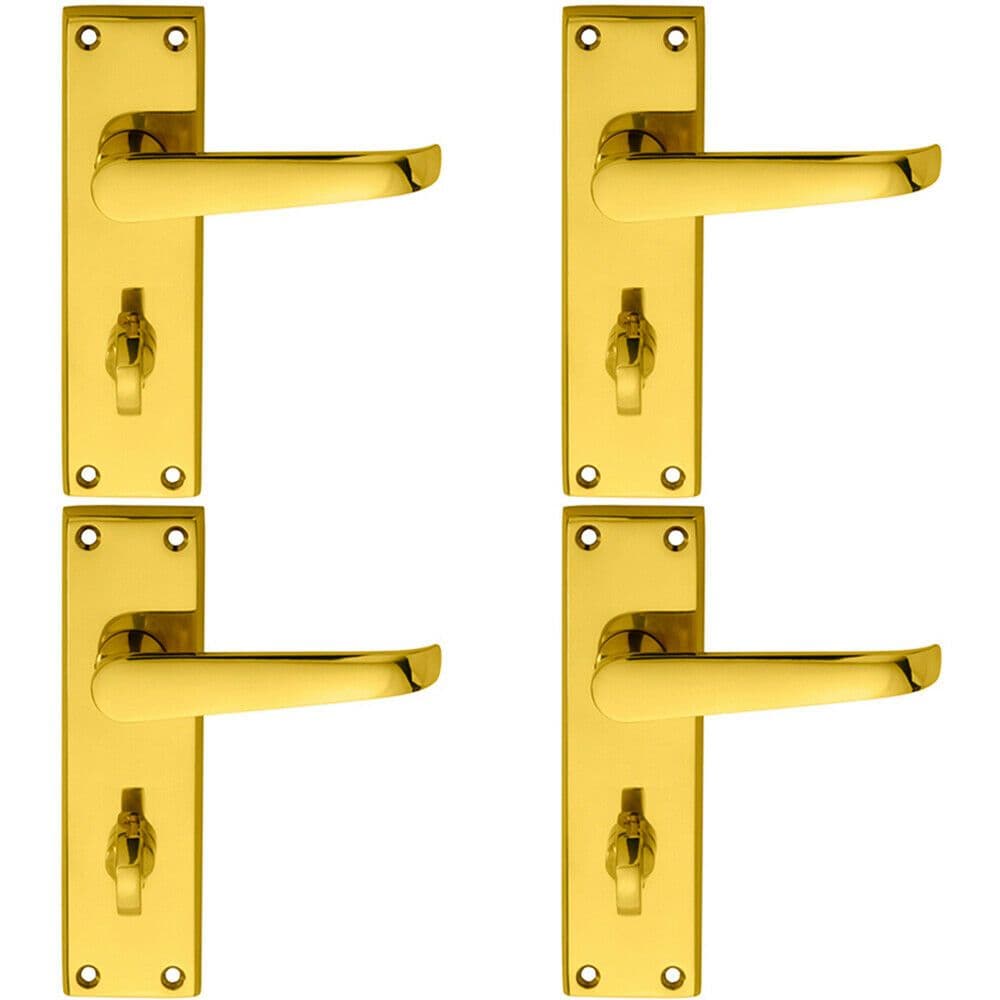 4x PAIR Straight Victorian Lever on Bathroom Backplate 150 x 43mm Polished Brass