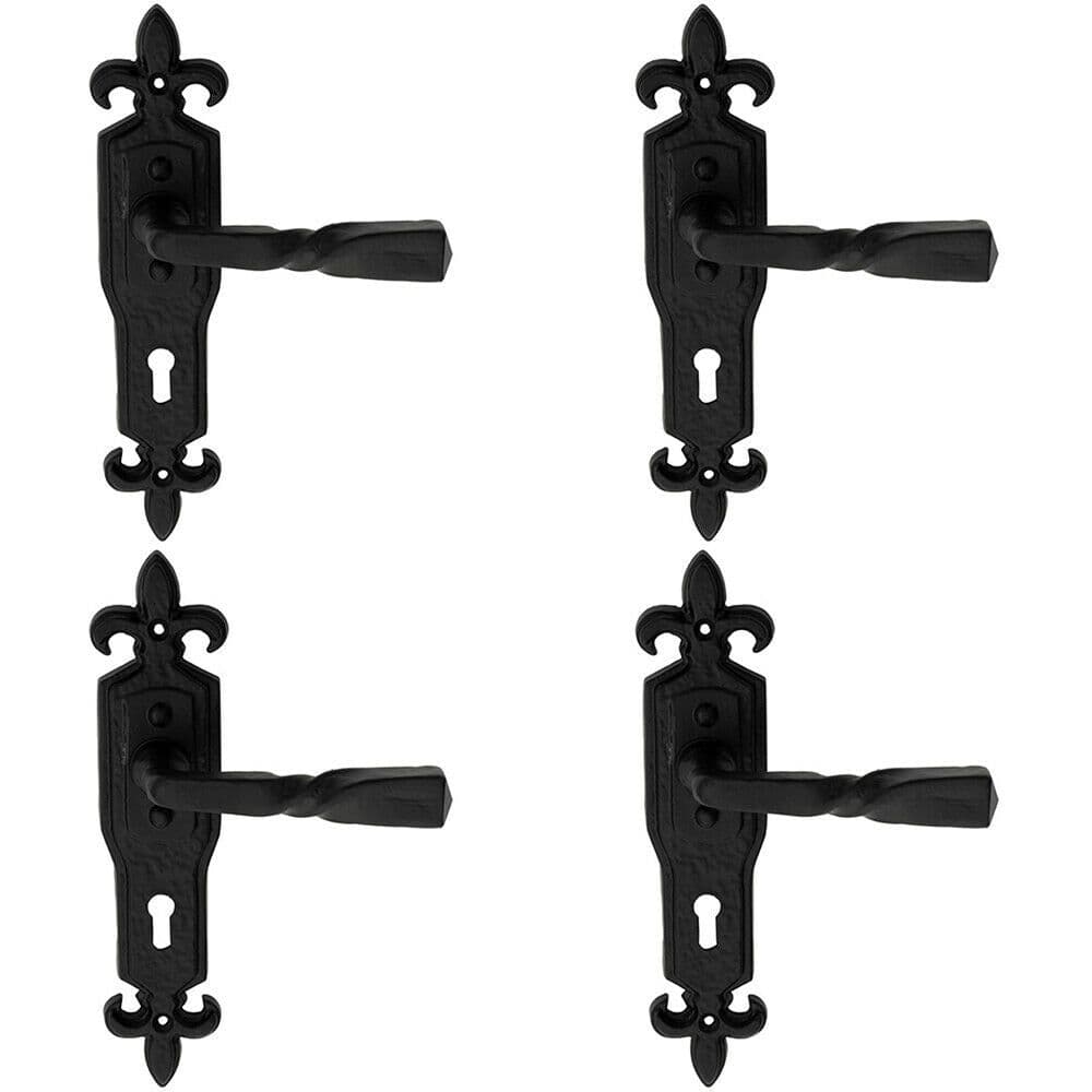 4x PAIR Forged Twisted Ornate Lever on Lock Backplate 226 x 50mm Antique