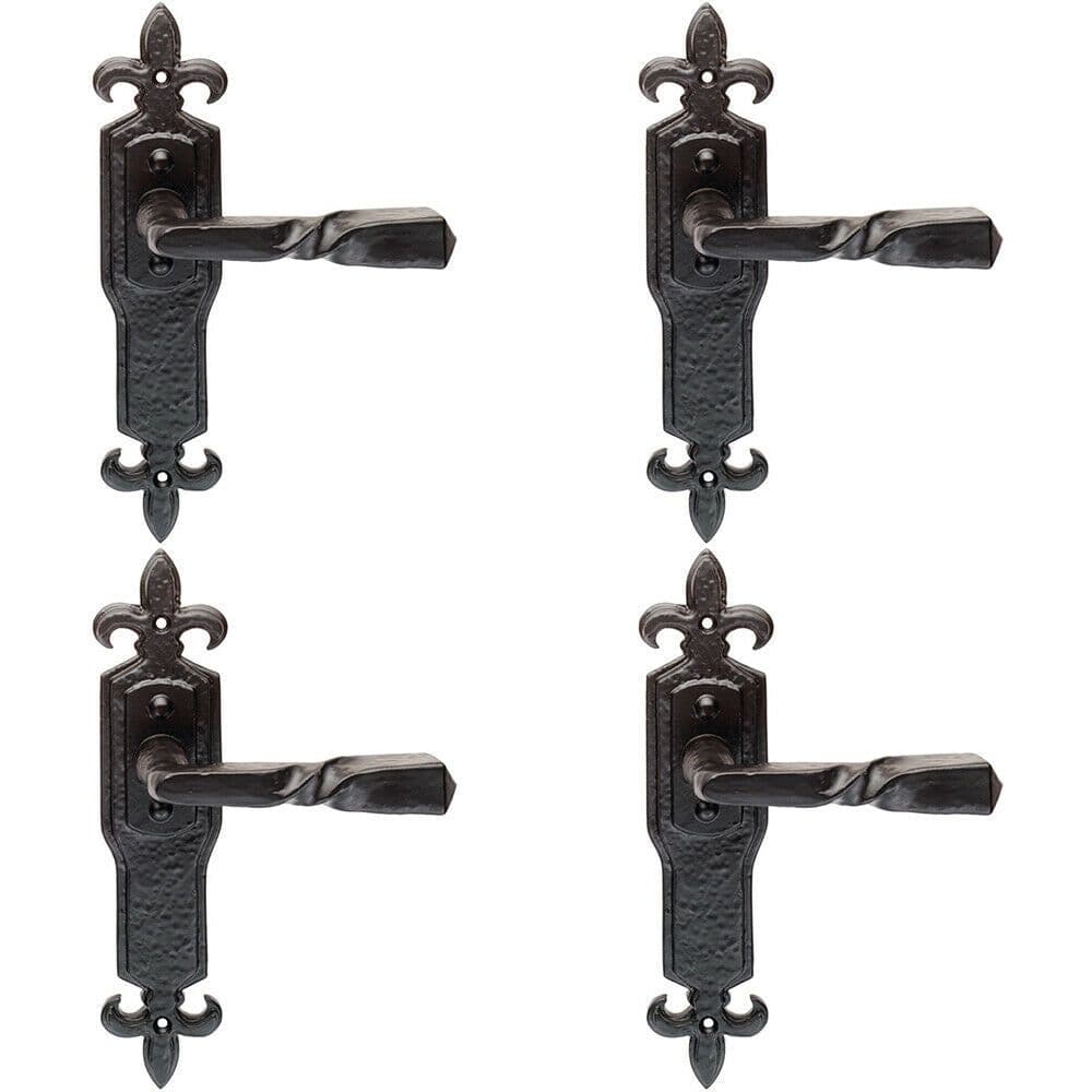 4x PAIR Forged Twisted Ornate Lever on Latch Backplate 226 x 50mm Antique
