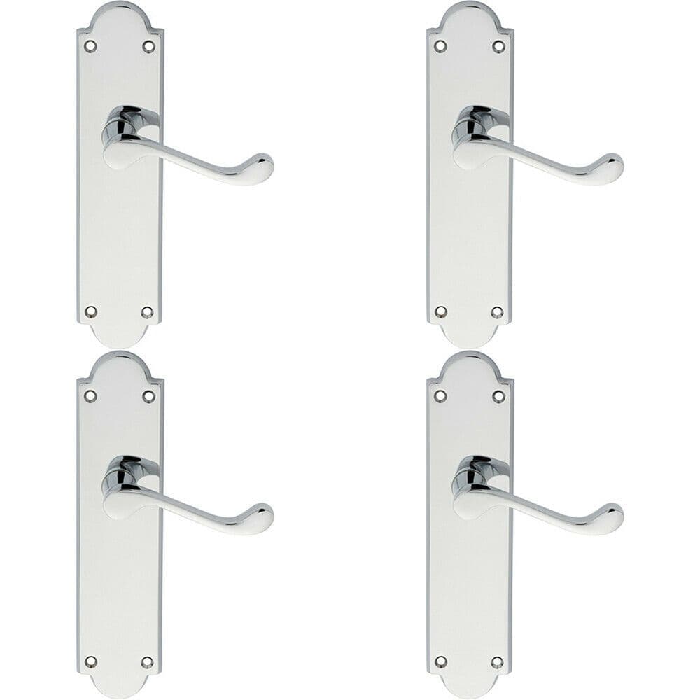 4x PAIR Victorian Scroll Handle on Latch Backplate 205 x 49mm Polished Chrome