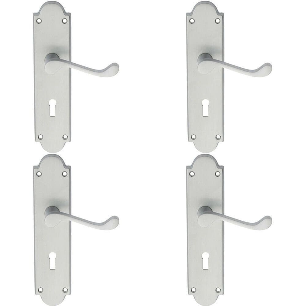 4x PAIR Victorian Scroll Handle on Lock Backplate 205 x 49mm Satin Chrome