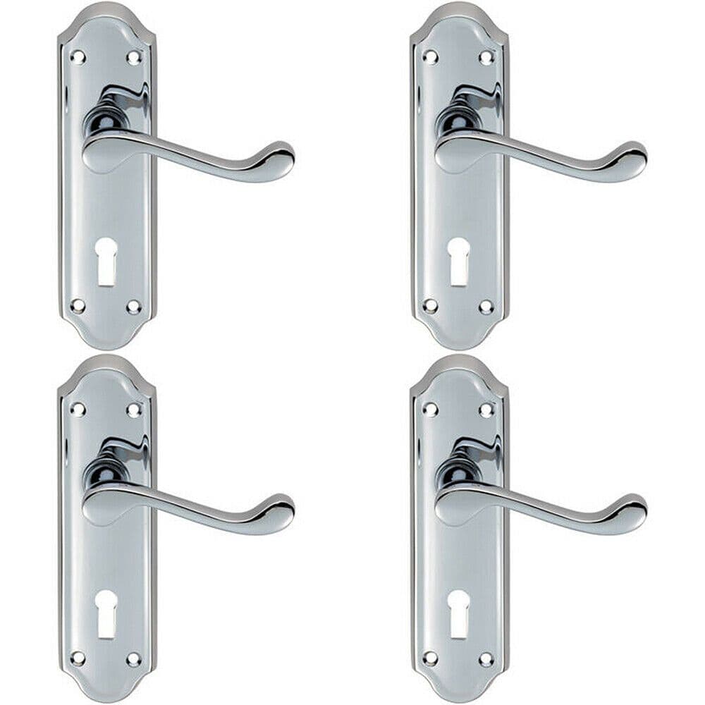 4x PAIR Victorian Upturned Handle on Lock Backplate 168 x 47mm Polished Chrome