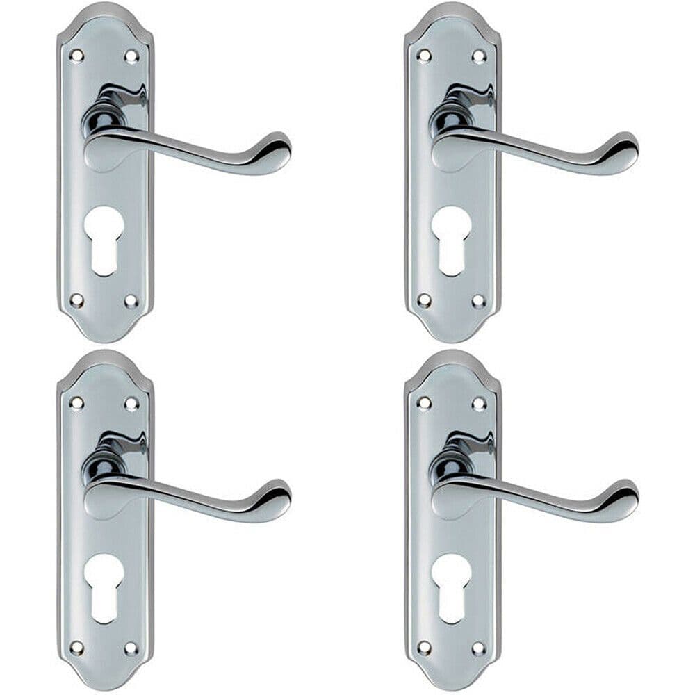 4x PAIR Victorian Upturned Lever on Euro Lock Backplate 168 x 47mm Chrome