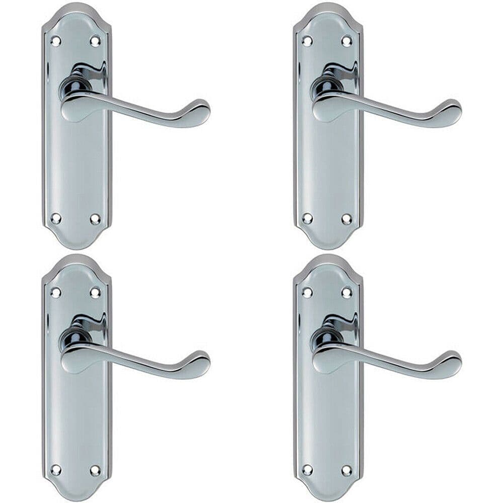 4x PAIR Victorian Upturned Handle on Latch Backplate 168 x 47mm Polished Chrome