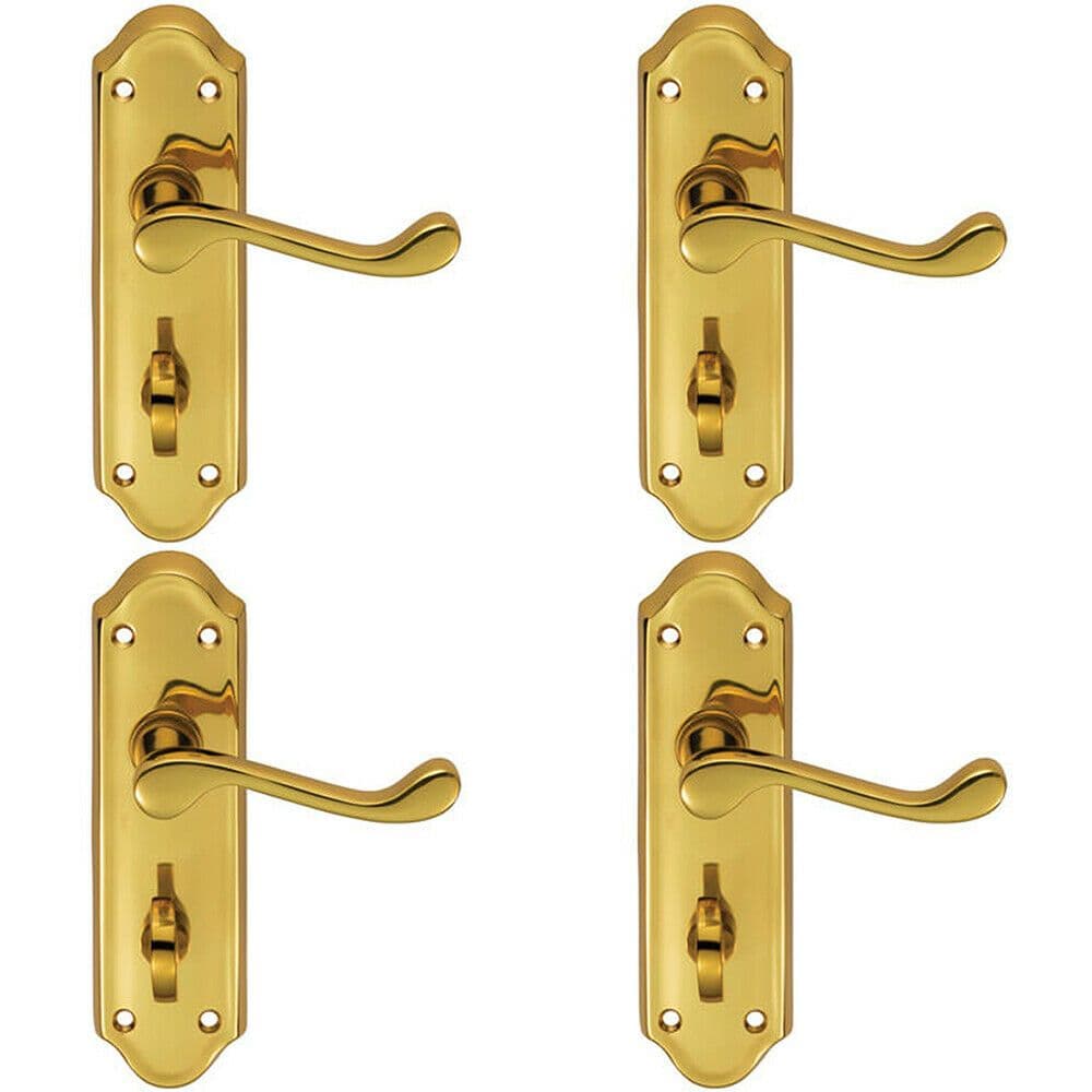 4x PAIR Victorian Upturned Lever on Bathroom Backplate 168 x 47mm Polished Brass