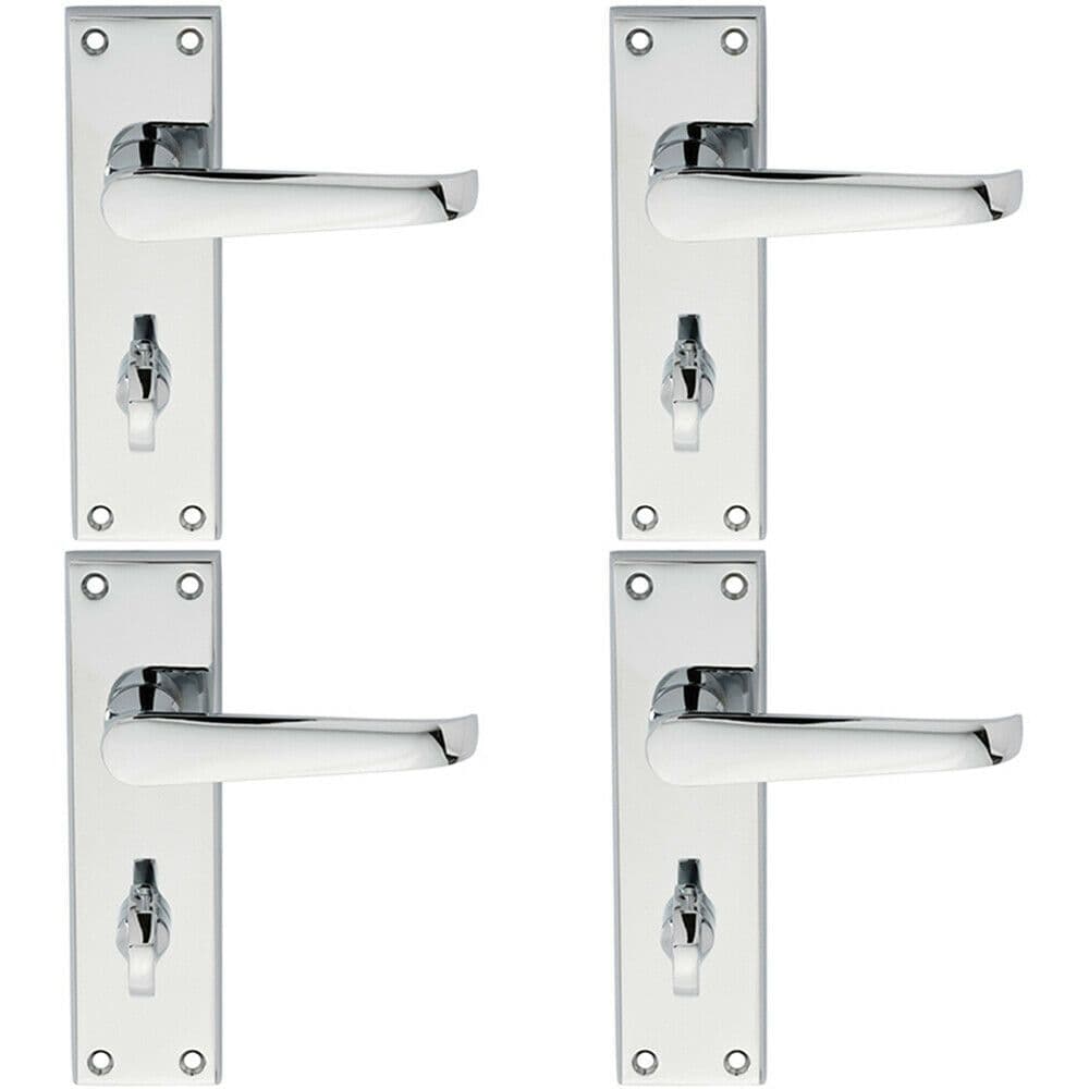 4x PAIR Straight Victorian Lever on Bathroom Backplate 150 x 43mm Chrome