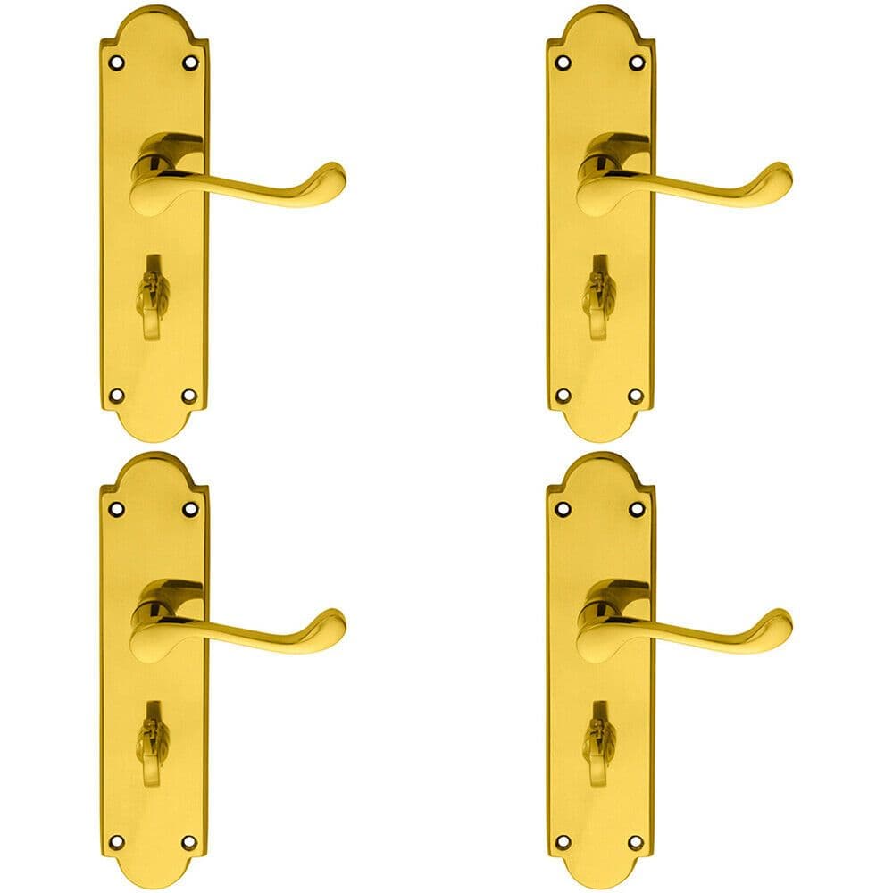 4x PAIR Victorian Scroll Handle on Bathroom Backplate 205 x 49mm Polished Brass