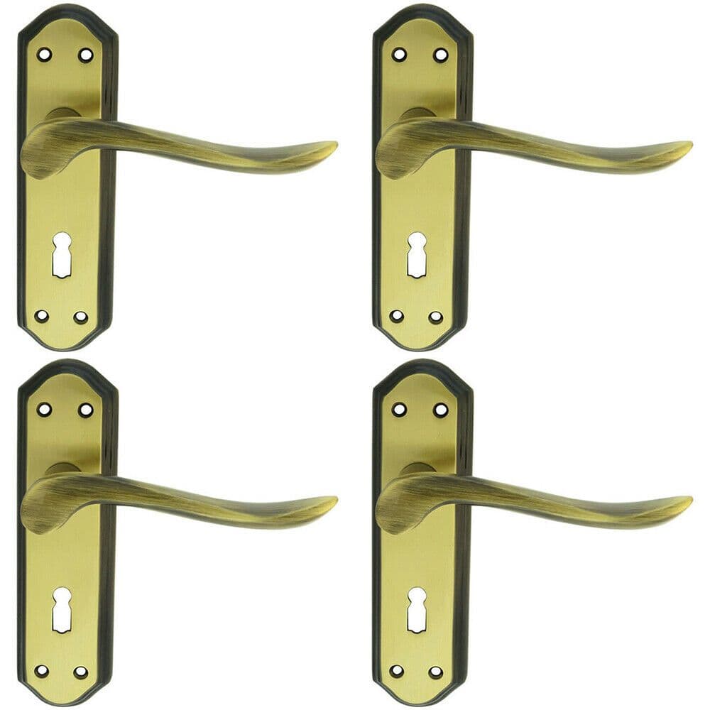 4x PAIR Curved Handle on Sculpted Lock Backplate 180 x 48mm Florentine