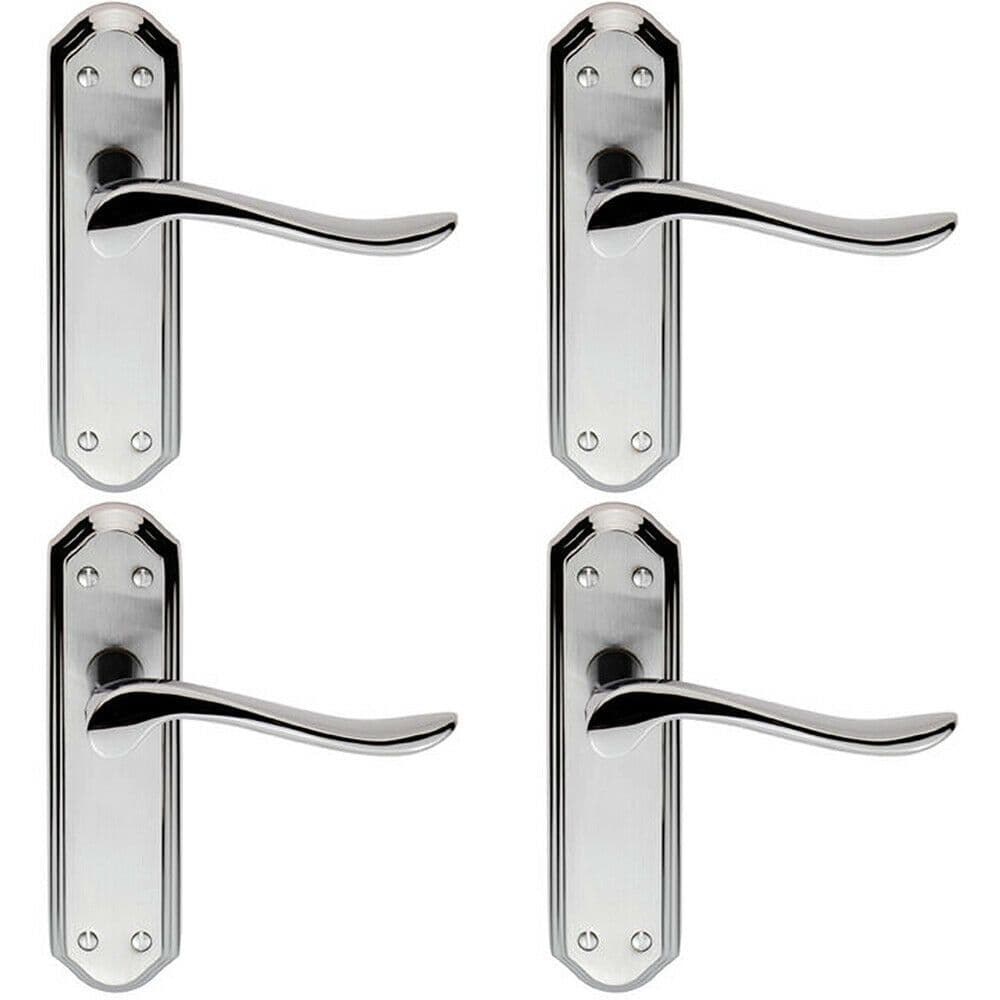 4x PAIR Curved Lever on Sculpted Latch Backplate 180 x 48mm Dual Chrome