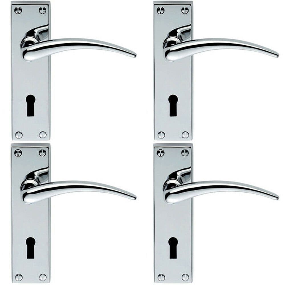 4x PAIR Slim Arched Door Handle on Lock Backplate 150 x 43mm Polished Chrome