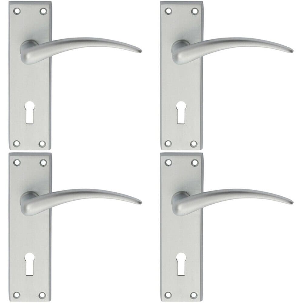 4x PAIR Slim Arched Door Handle on Lock Backplate 150 x 43mm Satin Chrome