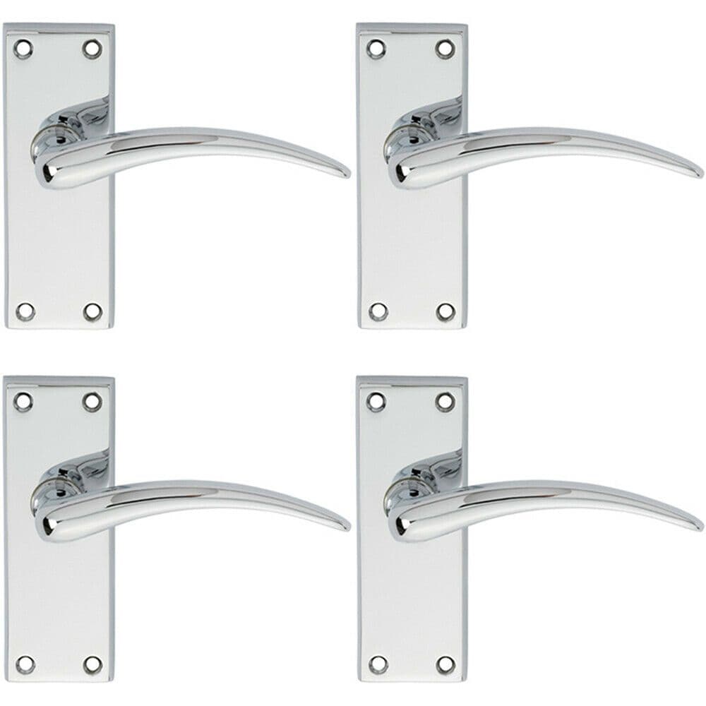 4x PAIR Slim Arched Door Handle on Latch Backplate 150 x 43mm Polished Chrome
