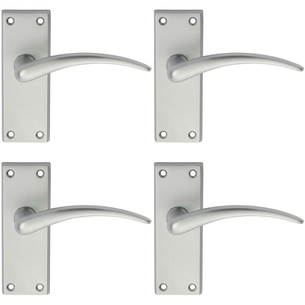 4x PAIR Slim Arched Door Handle on Latch Backplate 150 x 43mm Satin Chrome