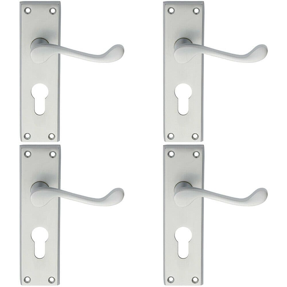 4x PAIR Victorian Scroll Handle on Euro Lock Backplate 150 x 43mm Satin Chrome