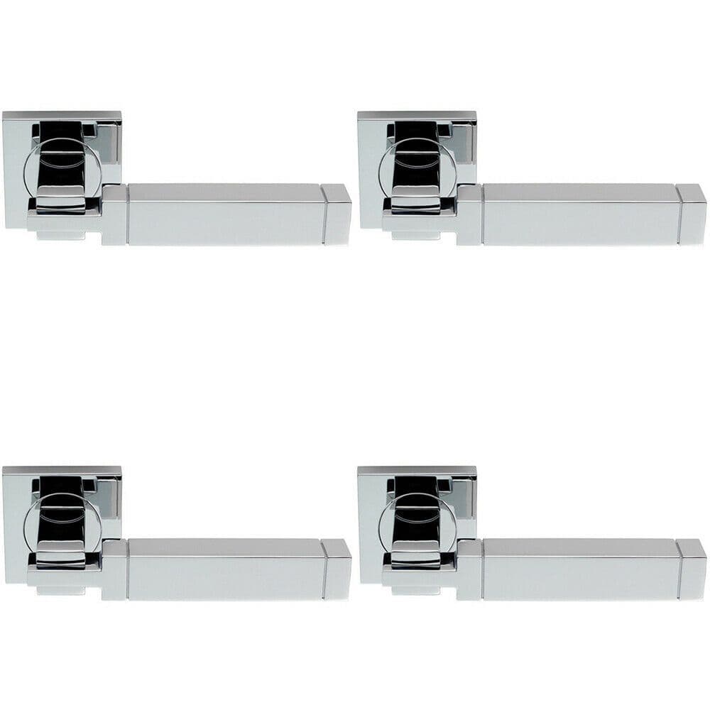 4x PAIR Cube Lever on Square Etched Detailing Concealed Fix Polished Chrome