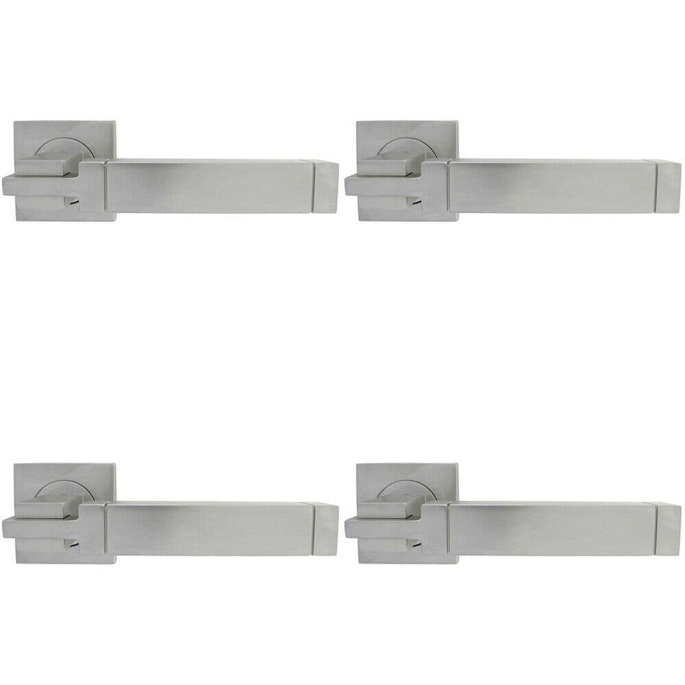 4x PAIR Cube Lever on Square Etched Detailing Concealed Fix Satin Chrome