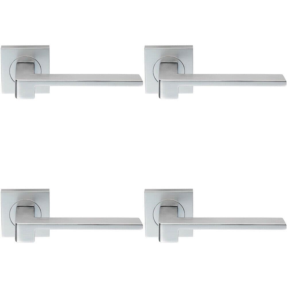 4x PAIR Flat Squared Bar Handle on Square Concealed Fix Satin Chrome