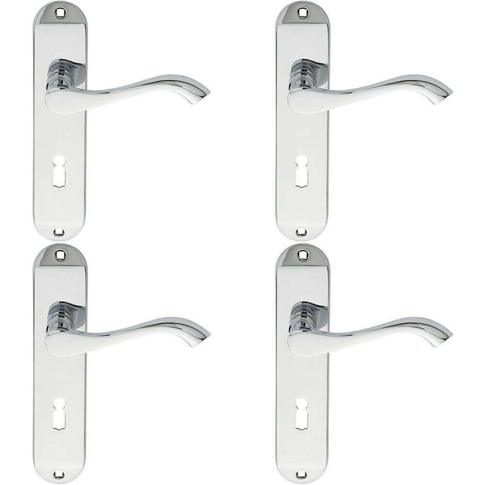 4x PAIR Curved Handle on Chamfered Lock Backplate 180 x 40mm Polished Chrome