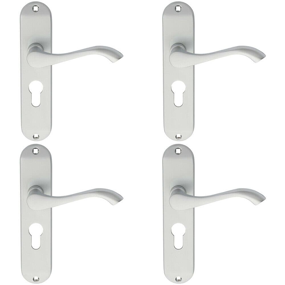 4x PAIR Curved Handle on Chamfered Euro Lock Backplate 180 x 40mm Satin Chrome