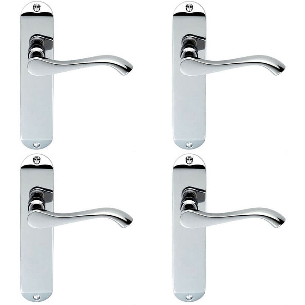 4x PAIR Curved Handle on Chamfered Latch Backplate 180 x 40mm Polished Chrome