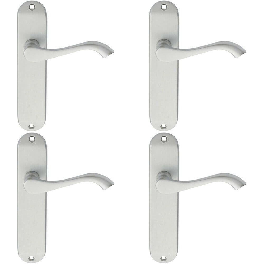 4x PAIR Curved Handle on Chamfered Latch Backplate 180 x 40mm Satin Chrome
