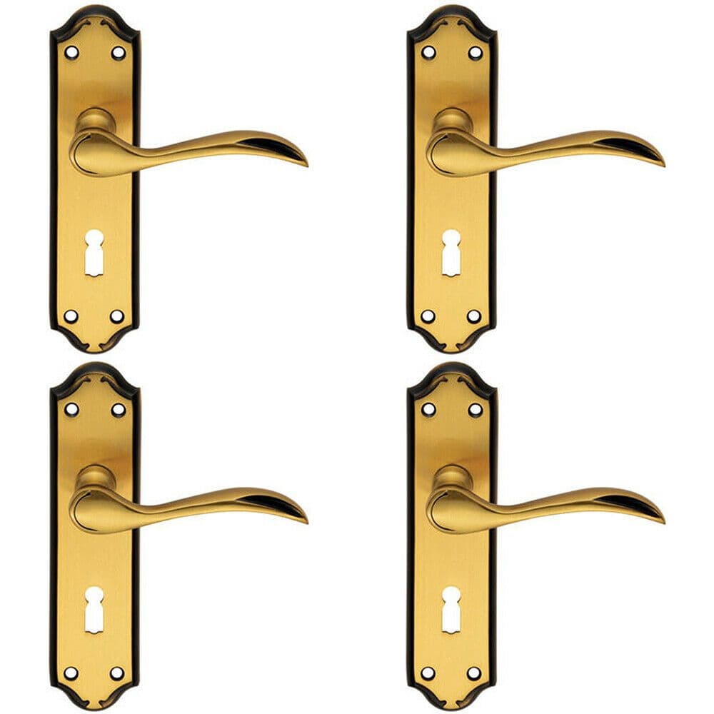 4x PAIR Curved Door Handle Lever on Lock Backplate 180 x 45mm Florentine Bronze