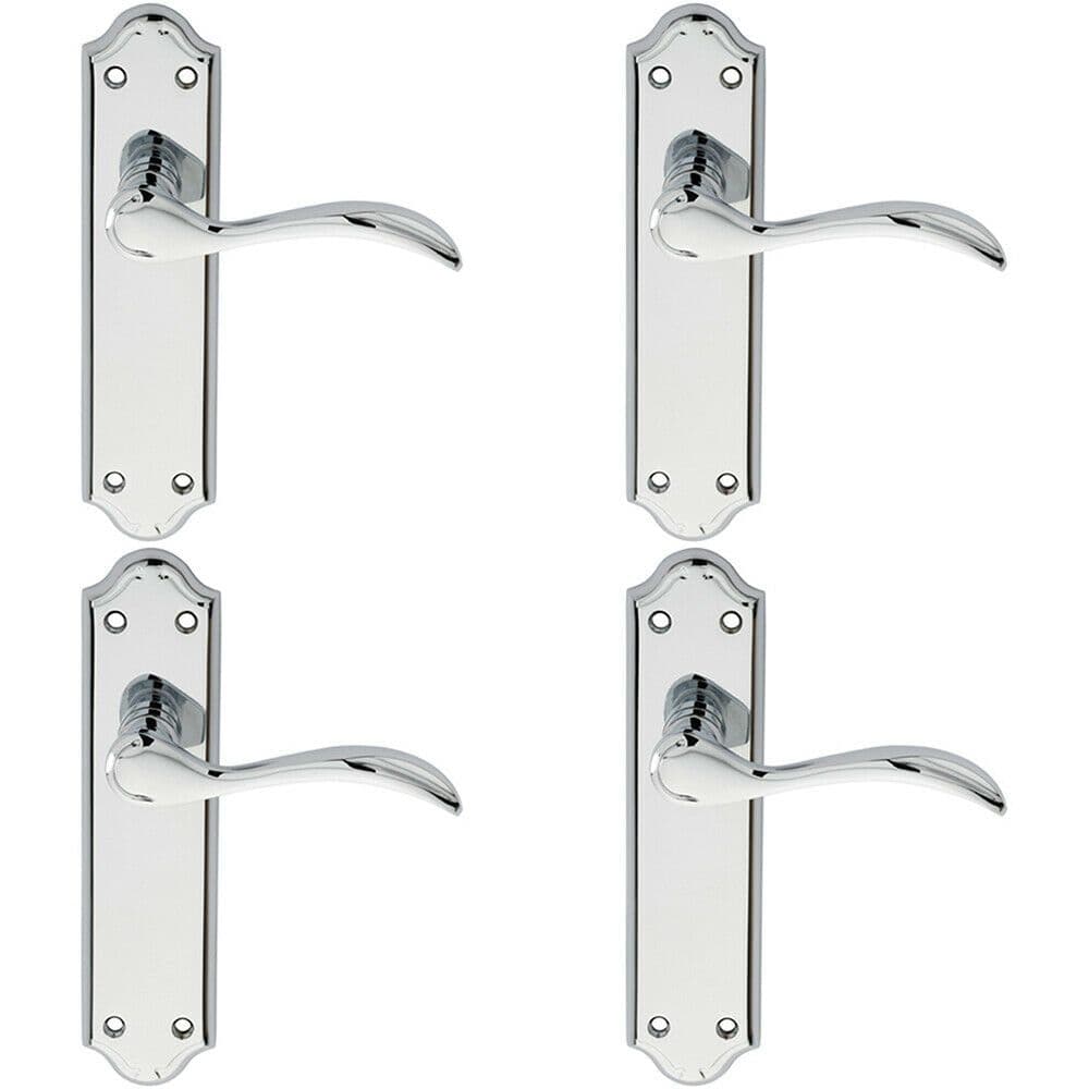 4x PAIR Curved Door Handle Lever on Latch Backplate 180 x 45mm Polished Chrome