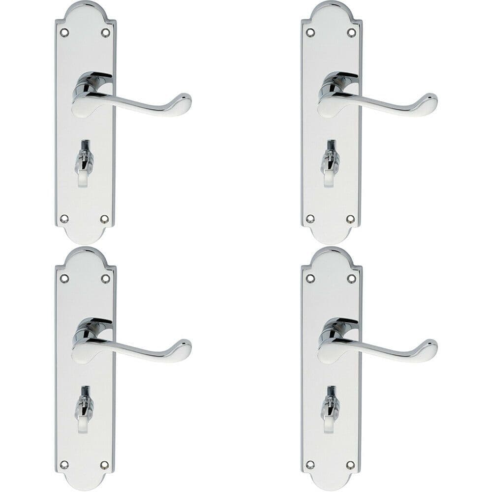 4x PAIR Victorian Scroll Lever on Bathroom Backplate 205 x 49mm Polished Chrome