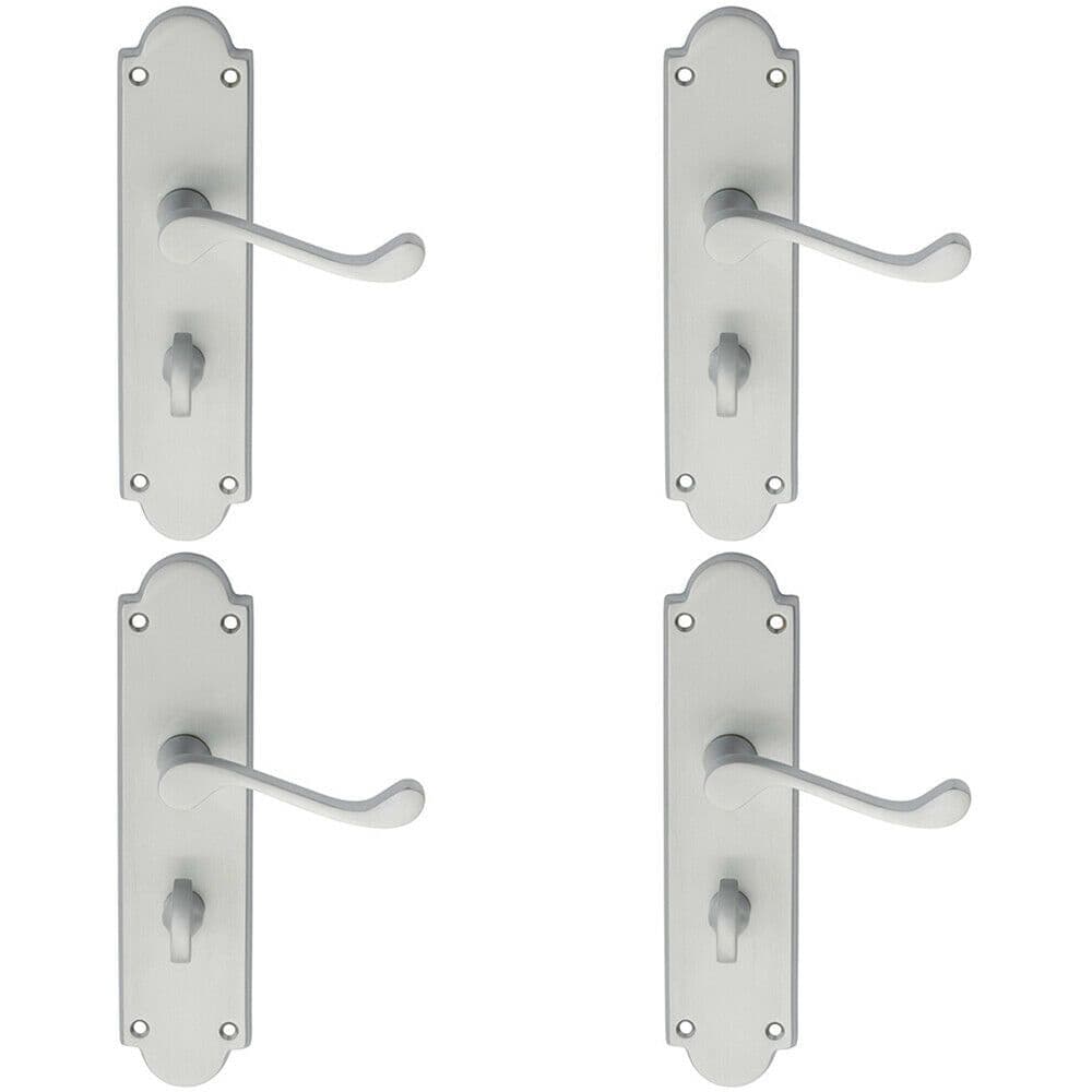 4x PAIR Victorian Scroll Handle on Bathroom Backplate 205 x 49mm Satin Chrome