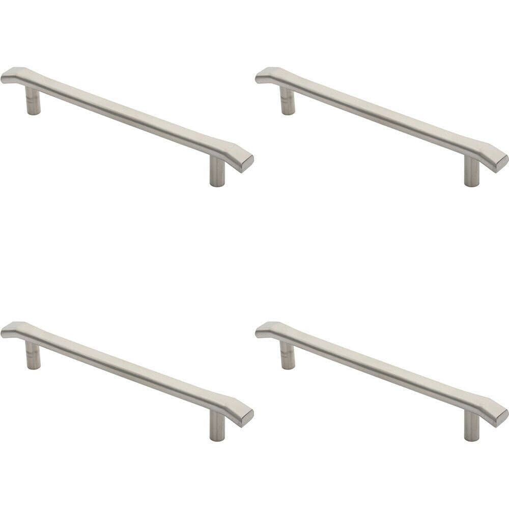 4x Flat Bar Pull Handle with Chamfered Edges 300mm Fixing Centres Satin Steel