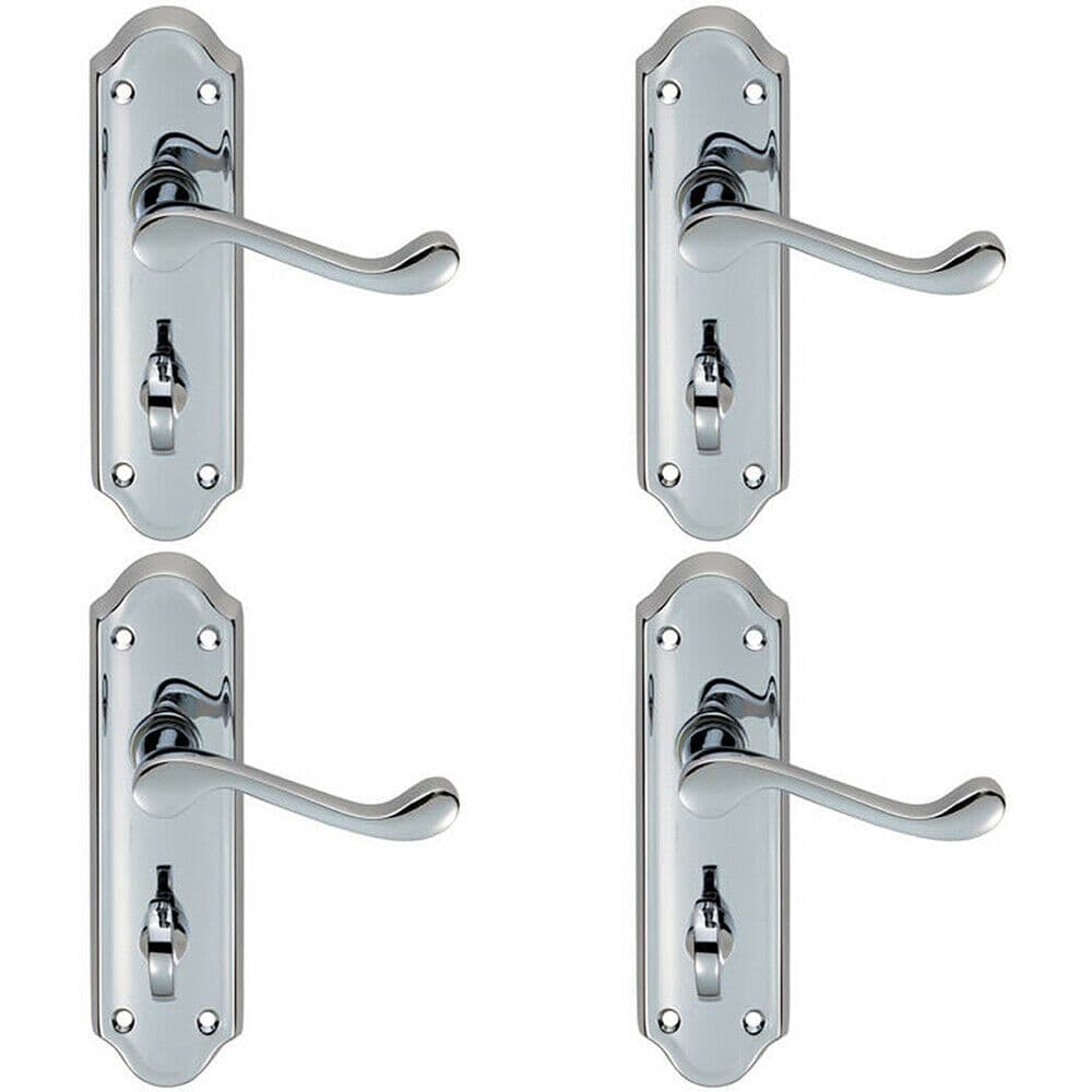 4x PAIR Victorian Upturned Lever on Bathroom Backplate 168 x 47mm Chrome
