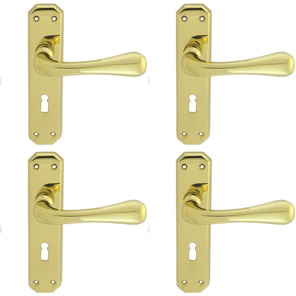 4x PAIR Heavy Duty Handle on Angular Lock Backplate 180 x 40mm Polished Brass