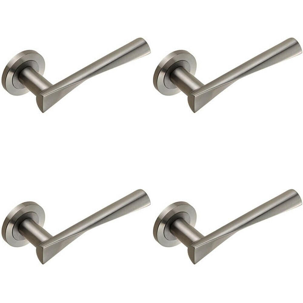 4x PAIR Angular Twisted Lever on Round Concealed Fix Satin Stainless Steel