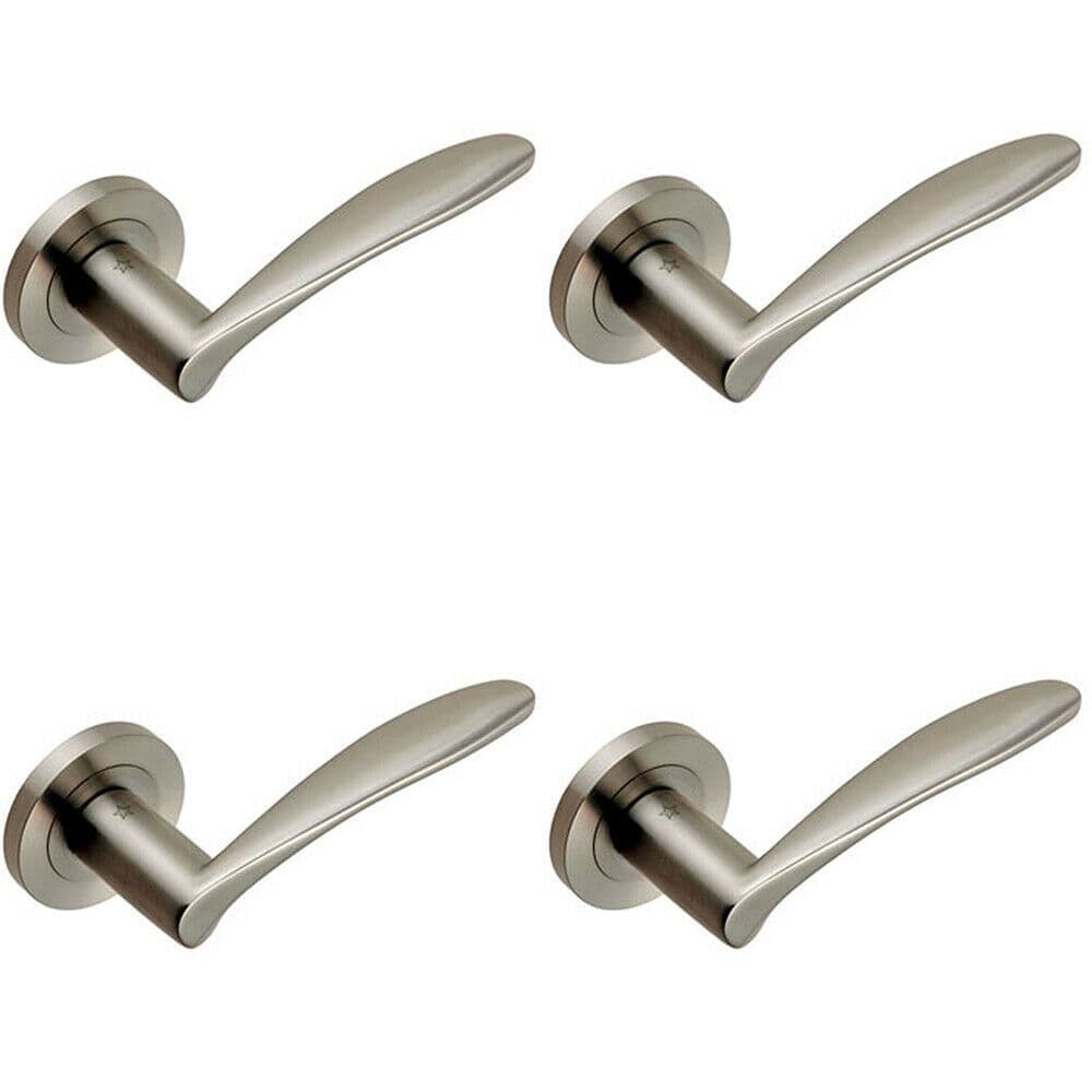 4x PAIR Angular Design Curved Handle Concealed Fix Round Rose Satin Steel