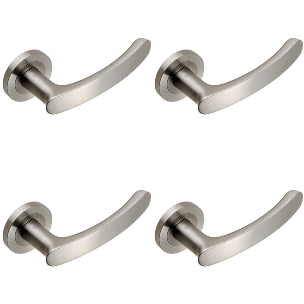 4x PAIR Curved Handle with Rounded Ends Concealed Fix Round Rose Satin Steel